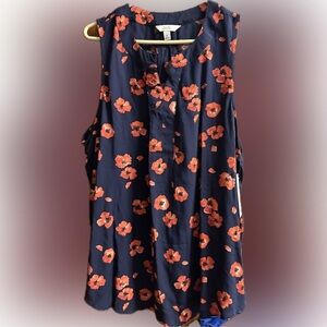 Croft & Barrow sleeveless top Blouse Navy Poppie Pattern XL